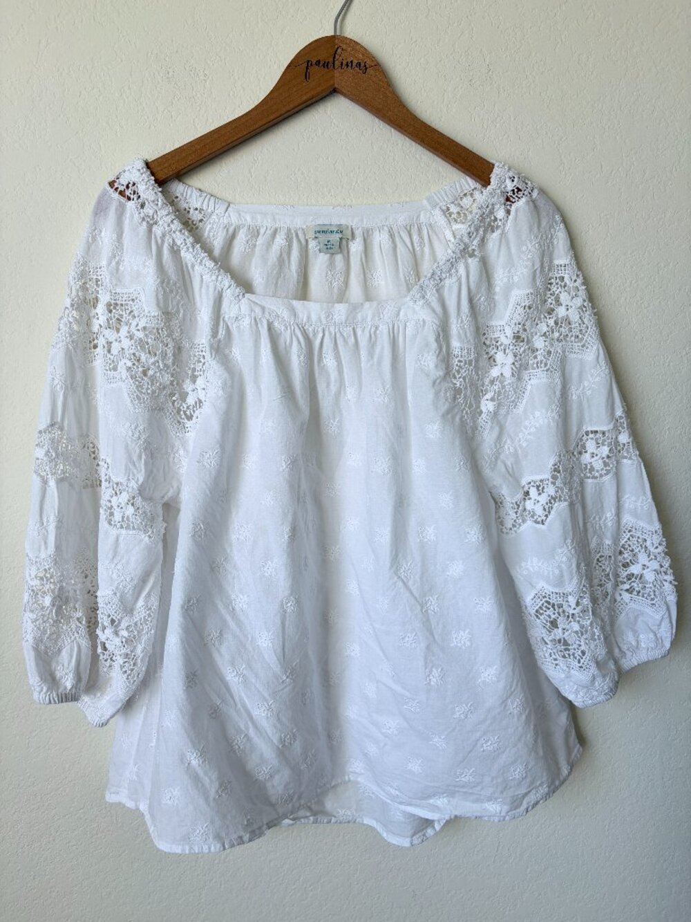 Sundance Top Womens Medium White Embroidered Lace Boho Cotton Peasant Blouse M